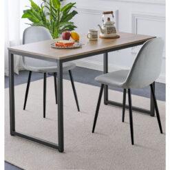 Hallowood Furniture - Kempley Small Rectangle Table and Chairs Set 2, Kitchen Table with Black u Shaped Metal Legs (1.2m) and Light Grey Fabric