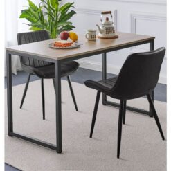 Hallowood Furniture Kempley Small Rectangle Table and Chairs Set 2, Kitchen Table with U Shaped Metal Legs (1.2m) and Faux Leather Chairs, Dining