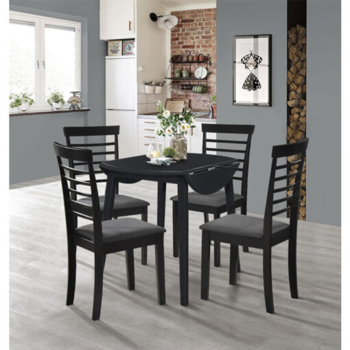 Hallowood Furniture - Ledbury Small Dining Table & Dining Chairs Set 4, Round Wooden Drop Leaf Table & Chairs in Black, Folding Table and Chairs,