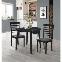 Hallowood Furniture Ledbury Small Dining Table & Dining Chairs for 2 in Black Finish, Drop Leaf Table & Chairs, Wooden Foldable Table and Chairs,