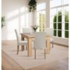 Hallowood Furniture Newquay Oak Dining Table and Chairs Set of 4, Flip Top Extending Table & Upholstered Chairs in Beige Fabric, Folding Dining Table