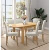 Hallowood Furniture - Waverly Extendable Dining Table and Chairs Set 6, Small Kitchen Table in Light Oak and Beige Upholstered Straight Back Chairs