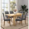 Hallowood Furniture - Waverly Extendable Dining Table and Chairs Set 6, Small Kitchen Table in Light Oak and Grey Upholstered Straight Back Chairs