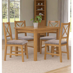 Hallowood Furniture - Waverly Extending Dining Table and Chairs Set 4, Small Kitchen Table in Light Oak and Cross Back Oak Chairs with Grey Fabric