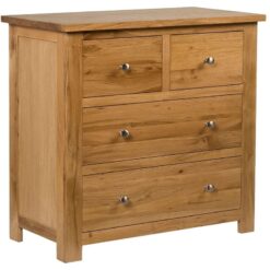 Hallowood Furniture - Waverly Oak Chest of Drawers, 4 Drawers Chest in Light Oak, Solid Wood Chest of Drawers, 2 Over 2 Wooden Drawers, Hallway