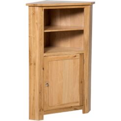 Hallowood Furniture - Waverly Oak Corner Display Cabinets with 2 Shelves and Cupboard, Oak Cabinet, Wooden Shelf, Corner Shelf, Sideboard Corner Unit