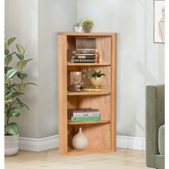 Hallowood Furniture - Waverly Oak Corner Storage Cabinet Top, Light Oak Wooden Corner Unit with 3 Adjustable Shelves for Bedroom, Corner Shelf