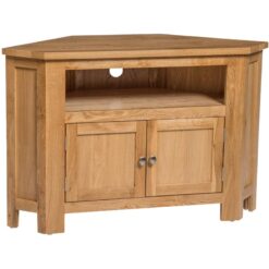 Hallowood Furniture - Waverly Oak Corner tv Unit with 2 Door Cabinet & Adjustable Shelf, Solid Wooden tv Unit, Media Unit, Small Cupboard, Corner