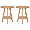 Hallowood Furniture - Waverly Oak Round Side Table Set of 2, Wooden Bedside Table, Lamp Table with Shelf, Small Coffee Table, Occasional Table, Plant