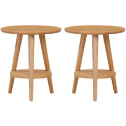 Hallowood Furniture - Waverly Oak Round Side Table Set of 2, Wooden Bedside Table, Lamp Table with Shelf, Small Coffee Table, Occasional Table, Plant