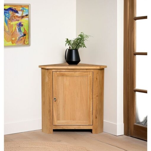 Hallowood Furniture Waverly Oak Small Corner Cabinet, Solid Wooden 1Door Small Cupboard with Adjustable Shelf, Light Oak Small Storage Cabinet,