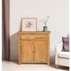 Hallowood Furniture - Waverly Oak Small Sideboard with 1 Large Drawer & Cupboard, Solid Wooden Small Cupboard with Adjustable Shelf, Compact Dresser,