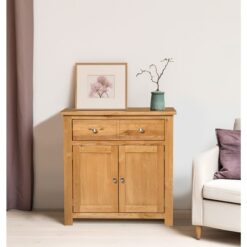 Hallowood Furniture - Waverly Oak Small Sideboard with 1 Large Drawer & Cupboard, Solid Wooden Small Cupboard with Adjustable Shelf, Compact Dresser,