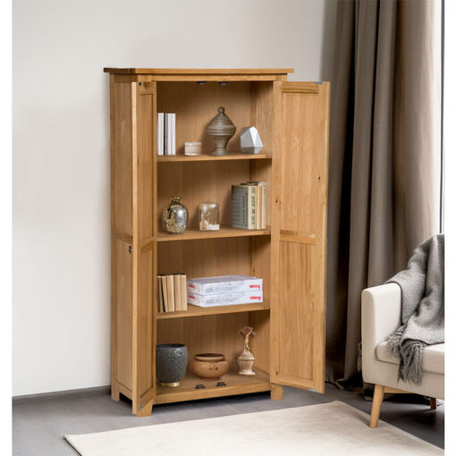 Hallowood Furniture - Waverly Oak Tall Storage Cabinet, Solid Wooden 2-Door Cupboard with Adjustable Shelves, Light Oak Utility Cupboard, Craft