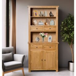 Hallowood Furniture - Waverly Small Display Cabinet, Solid Wooden Dresser, Sideboard with Top, Light Oak Display Cabinet with 4 Drawers and Storage