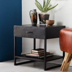 Henry Dark Metal 1 Drawer Lamp Table - Black