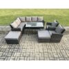 High Back Outdoor Garden Furniture Set Rattan Corner Sofa Dining Table Set With 2 Big Footstool 2 Armchairs Dark Grey Mixed - Fimous