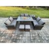 High Back Rattan Garden Furniture Sofa Sets with Outdoor Furniture Gas Firepit Dining Table Set Side Table 2 Small Footstools Dark Grey Mixed - Fimous