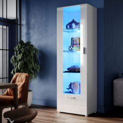 High Gloss Front Display Cabinet Modern Design Showcase Cabinet with 5mm Tempered Glass Shelves, White 600 x 400 x 1870 mm - Elegant