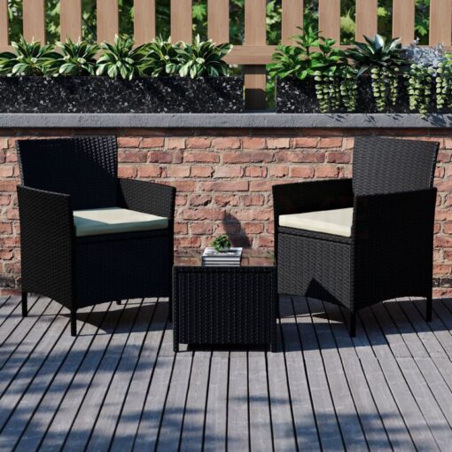 Home Discount - Bali Rattan Garden Furniture 2 Seater Bistro Set Outdoor Table Chairs, Black