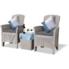 Homeology OPHELIA 3-Piece Rattan Garden Furniture High Back Armchair Set with Side Table in Grey