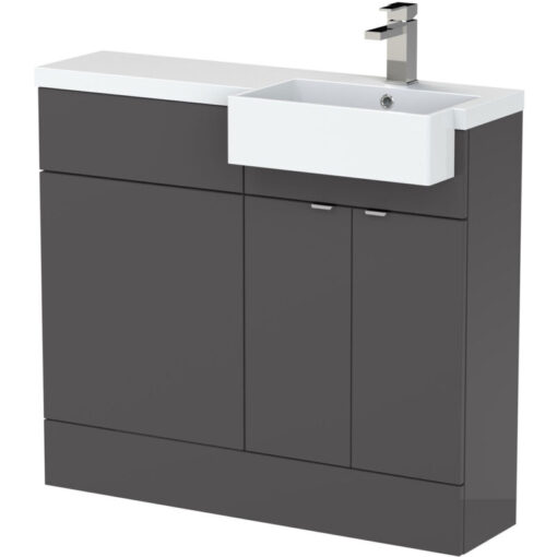 Hudson Reed Fusion RH Combination Unit with Square Semi Recessed Basin 1000mm Wide - Gloss Grey