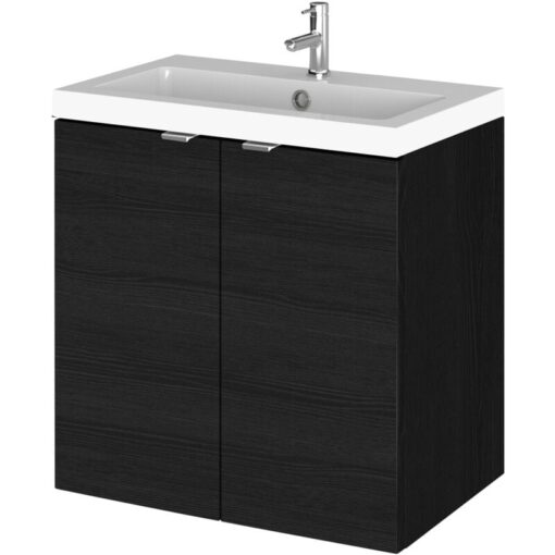 Hudson Reed Fusion Wall Hung 2-Door Vanity Unit with Basin 500mm Wide - Charcoal Black Woodgrain