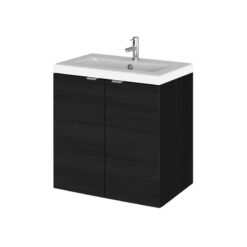 Hudson Reed Fusion Wall Hung 2-Door Vanity Unit with Ceramic Basin 500mm Wide - Charcoal Black Woodgrain