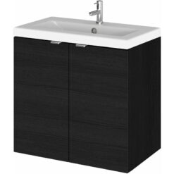 Hudson Reed Fusion Wall Hung 2-Door Vanity Unit with Ceramic Basin 600mm Wide - Charcoal Black Woodgrain