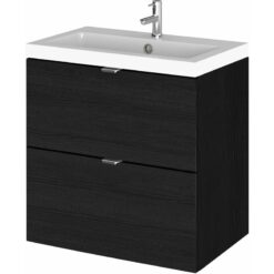 Hudson Reed Fusion Wall Hung 2-Drawer Vanity Unit with Ceramic Basin 600mm Wide - Charcoal Black Woodgrain