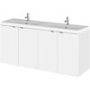 Hudson Reed - Fusion Wall Hung 4-Door Vanity Unit with Double Ceramic Basin 1200mm Wide - Gloss White