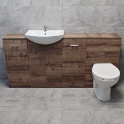 Hydros - 1740mm Walnut Oak Finish Bathroom Furniture Storage Suite Set Sink + Toilet, No tap-Luxury D-Shape Toilet Pan - Walnut Oak