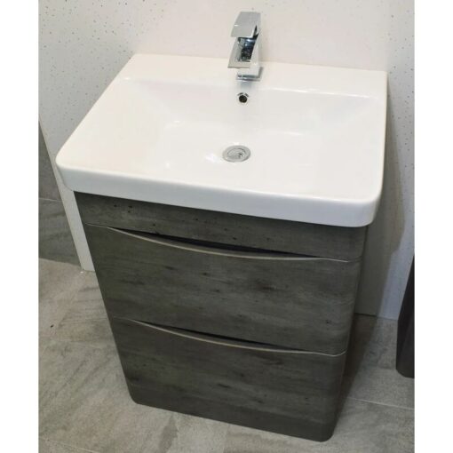 Hydros - Aegean Bathroom Dark Concrete Grey Vanity Unit Furniture 600mm Basin Sink, No Tap - Dark Concrete