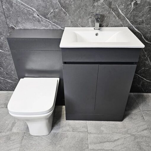 Hydros - Obsidian 1100mm Bathroom Vanity Set Inc Basin & Toilet In Matt Deep Graphite, With Tap - Dark Grey