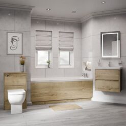 Kendel 1700mm x 750mm Straight Single Ended Bathroom Suite including Autumn Oak Furniture Set with Slim Edge Basin - Wholesale Domestic