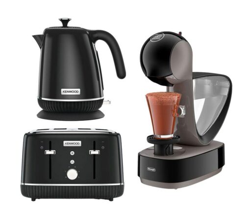 Kenwood Elegancy ZJP11.A0BK Jug Kettle, 4-Slice Toaster & De'Longhi Infinissima EDG260.G Coffee Machine Bundle