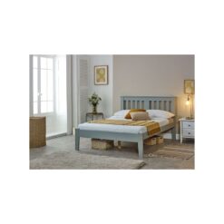 Kingston Wooden Bed, Slatted Bed Frame, Minimalist Guest Bed, Bedroom Furniture, Grey - Double