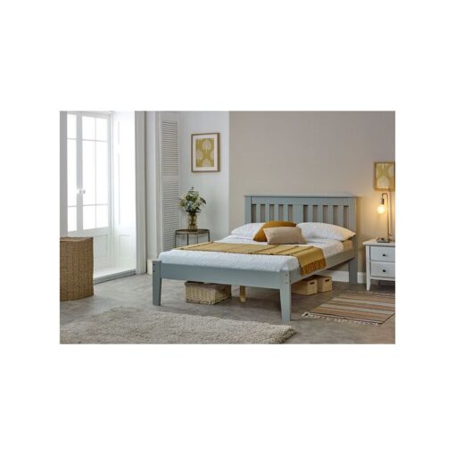 Kingston Wooden Bed, Slatted Bed Frame, Minimalist Guest Bed, Bedroom Furniture, Grey - King