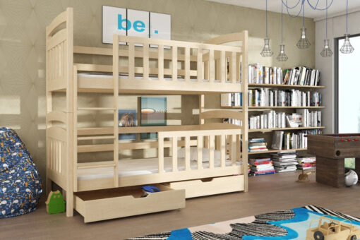 Large Pine Seb Wooden Bunk Bed for Kids with Bonnell Mattresses