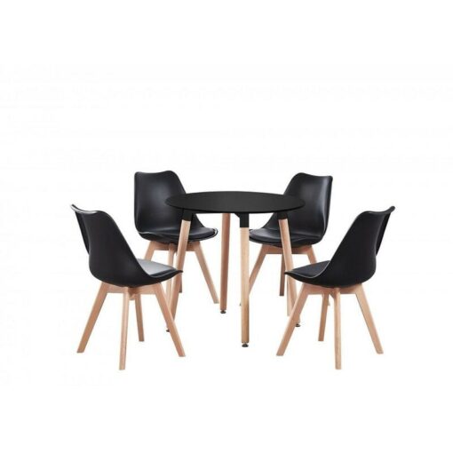 Life Interiors - 5 Pieces Lorenzo Dining Set - a Black Round Dining Table and Set of 4 Black Dining Chairs - Black