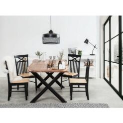 Live Edge Acacia Wood And Metal Large Dining Table Set And 6 Chairs