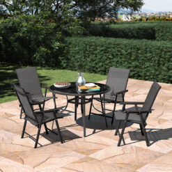 Livingandhome - Set of 5 Garden 105CM Patio Glass Umbrella Table and Folding Chairs Set