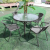 Livingandhome - Set of 5 Garden 105CM Ripple Glass Round Umbrella Table and Stackable Chairs Set, Black