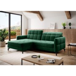 Lorelle Left Hand Facing Fabric Corner Sofa Bed - Bottle Green