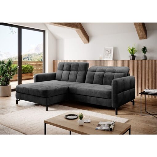 Lorelle Left Hand Facing Fabric Corner Sofa Bed - Dark Grey