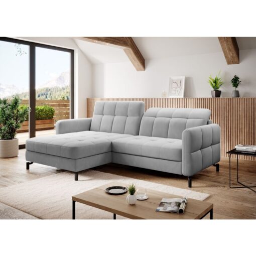 Lorelle Left Hand Facing Fabric Corner Sofa Bed - Light Grey