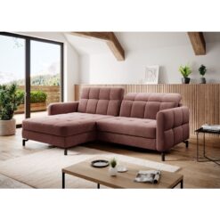 Lorelle Left Hand Facing Fabric Corner Sofa Bed - Salmon