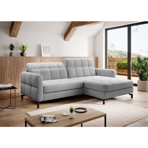 Lorelle Right Hand Facing Fabric Corner Sofa Bed - Light Grey