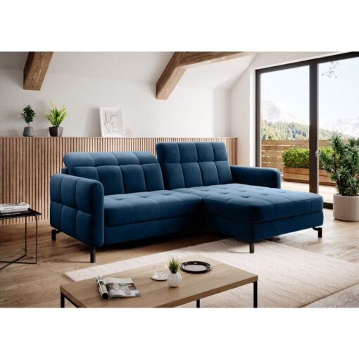 Lorelle Right Hand Facing Fabric Corner Sofa Bed - Navy Blue