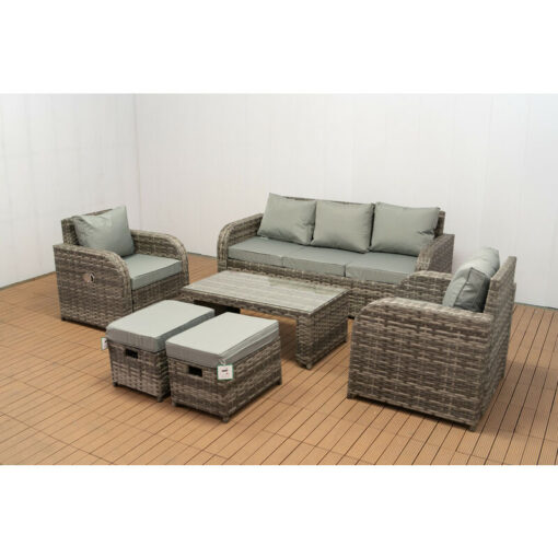 Lotus 7 Seater Rattan Garden Set Sofa Set Outdoor Sofa Set in Grey with Raincover - grey